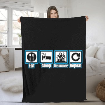 Discover Eat Sleep Drummer Repeat Fleece Blankets