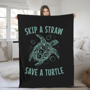 Discover Skip A Straw Save A Turtle Earth Day Fleece Blankets