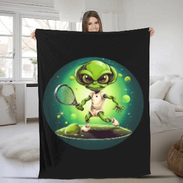 Discover Strong Alien Tennis Player at Sunset Fleece Blankets