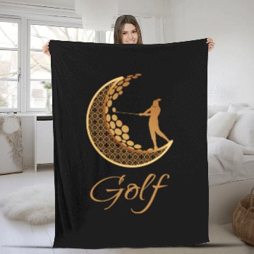 Discover Golf In Gold Moon Fleece Blankets