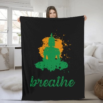 Discover Breathe quote Buddha graphic Fleece Blankets
