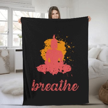 Discover Breathe quote Buddha graphic Fleece Blankets