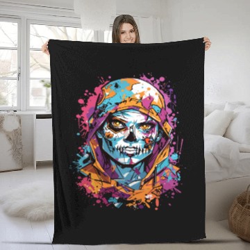 Discover Colored Skull: Vibrant Mystery Fleece Blankets