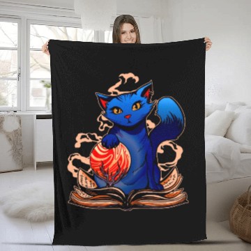 Discover Curious Cat Mystical Spell Book Fleece Blankets