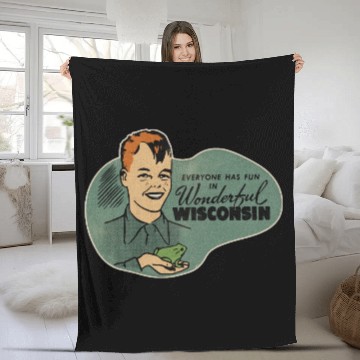 Discover Vintage Wisconsin Tourist Frog Weird Kid Fleece Blankets
