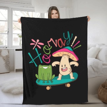 Discover Sweet Frog Skateboarding With A Mushroom Fleece Blankets
