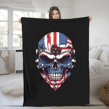 Discover Skull color America flag Fleece Blankets