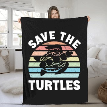 Discover Save The Turtles Sea Turtle Retro Sunset Fleece Blankets