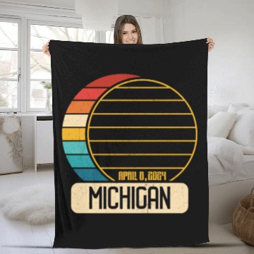 Discover Total Solar Eclipse Michigan April 28 2024 Eclipse Fleece Blankets