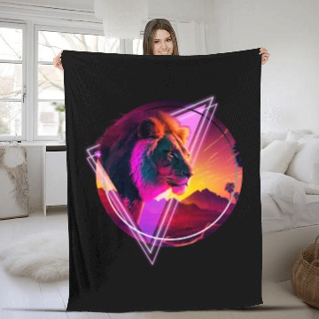 Discover Synthwave desert Lion Fleece Blankets