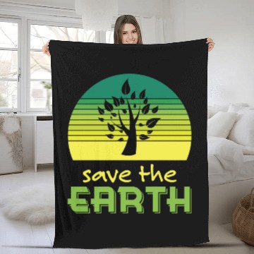 Discover Save The Earth Retro Sunset Green Fleece Blankets