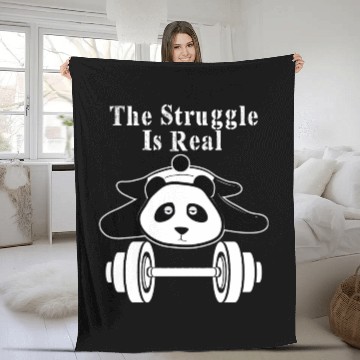 Discover The Struggle Is Real Panda Bear Funnycute Gym Fleece Blankets