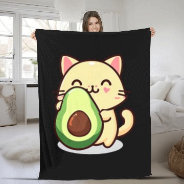 Discover Cat with avocado Fleece Blankets