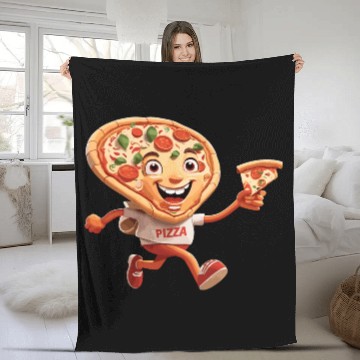 Discover Cartoon Character of Pizza Running Design Fleece Blankets