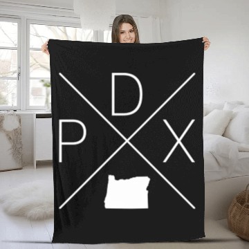 Discover Portland Cross White Portland Oregon Fleece Blankets