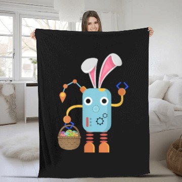 Discover Easter Bunny Robot Eggs Hunting Basket Rabbit Fleece Blankets