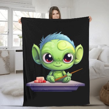 Discover Alien Enjoying Sushi Fleece Blankets