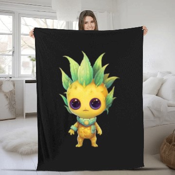 Discover Alien Pineapple Fusion: Punk Hairstyle Fleece Blankets