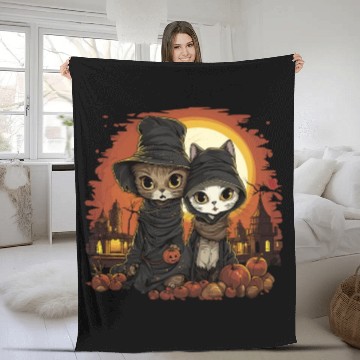 Discover Cute Kittens Trick or Treating - Happy Halloween! Fleece Blankets