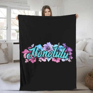 Discover Honolulu Hawaii Hibiscus Fleece Blankets