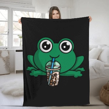 Discover Bubble Boba Tea Drink Frog Cute Anime Kawaii Toad Fleece Blankets