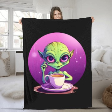 Discover midnight Coffee: The Green Alien Drinker Fleece Blankets