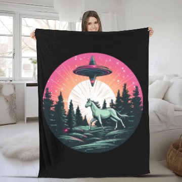 Discover UFO Abduction: Alien Abducts Horse at Sunset Fleece Blankets