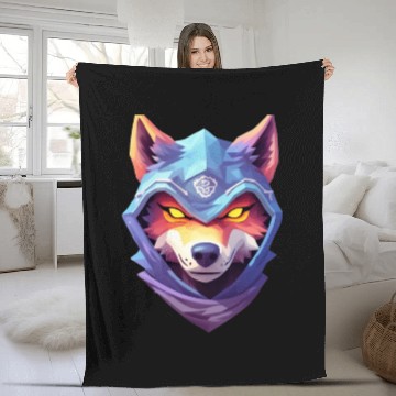 Discover Hooded Alpha Wolf Ninja: Leader of the Night Fleece Blankets