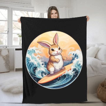 Discover Surfboard rabbit Fleece Blankets