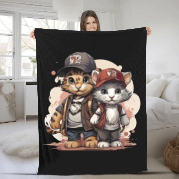 Discover Cute Cats Going Back to School Fleece Blankets