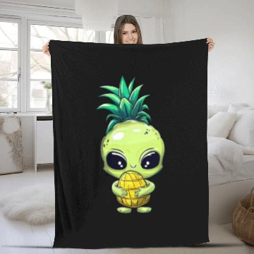 Discover Pineapple-Hair Alien: Green & Funny Fleece Blankets