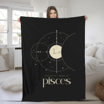 Discover Minimalist Pisces Zodiac Astrology Moon Stars Fleece Blankets