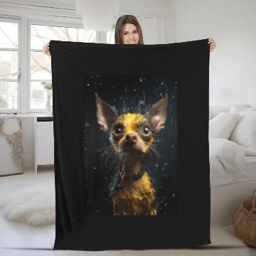 Discover Cute Chihuahua in Yellow Surreal Rain Fleece Blankets