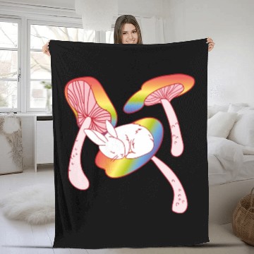 Discover LGBT FLAG BUNNY MUSHROOM (rainbow) Fleece Blankets