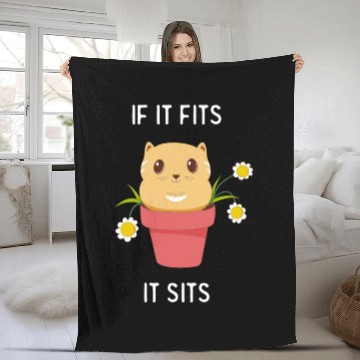 Discover If It Fits It Sits Funny Cat Lover Cute Fleece Blankets