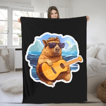 Discover Capybara Playing Guitar Fleece Blankets