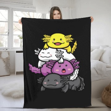 Discover Axolotl Nonbinary Flag Kawaii Fleece Blankets