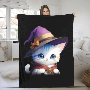 Discover Cute Watercolor Witch Cat Fleece Blankets