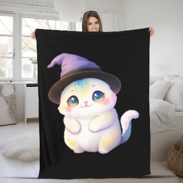 Discover Cute Watercolor Witch Cat Fleece Blankets