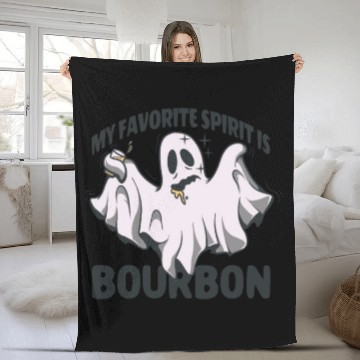 Discover My Favorite Spirit Is Bourbon Halloween Ghost Fleece Blankets