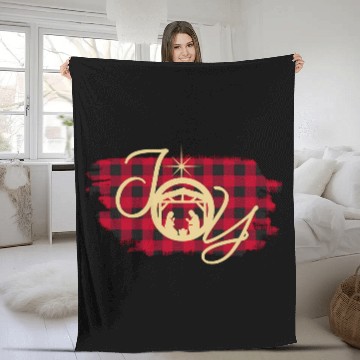 Discover Joy In A Ger Nativity Jesus Birth Buffalo Plaid Fleece Blankets