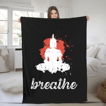 Discover Breathe quote Buddha graphic Fleece Blankets