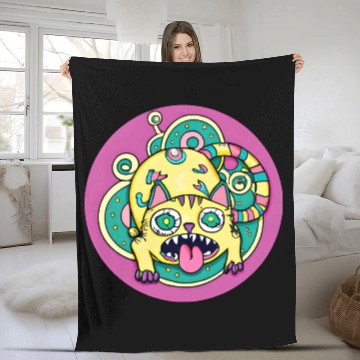 Discover Psychedelic Trippy Cat Fleece Blankets