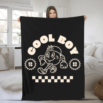 Discover Beige Retro Mascot Cool Boy Fleece Blankets