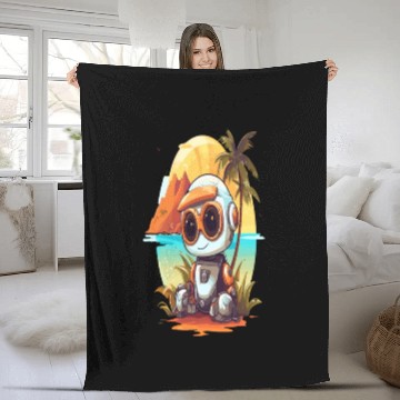 Discover robot on the beach Fleece Blankets