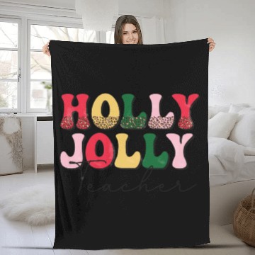 Discover Holly Jolly Teacher Retro Groovy Christmas Gift Fleece Blankets