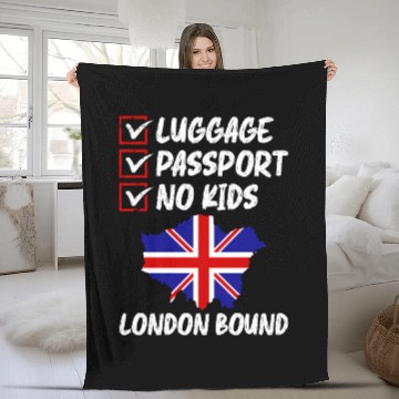 Discover Luggage Passport No Kids London Bound Vacation Fleece Blankets