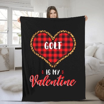 Discover Golf is My Valentine Leopard Buffalo Plaid Heart P Fleece Blankets