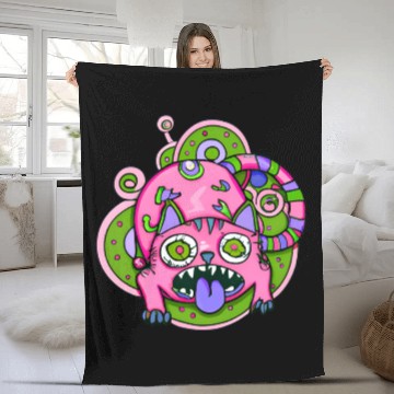 Discover Psychedelic Trippy Cat Fleece Blankets