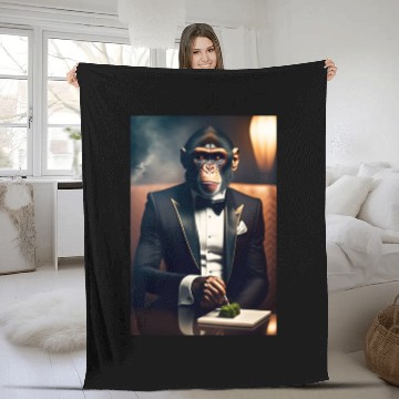 Discover Ape in suit with Cigar Fleece Blankets